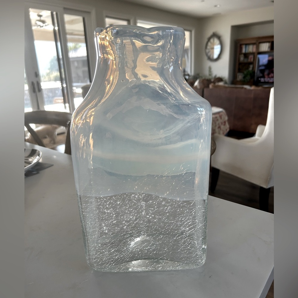 Anthropologie Clear Glass Square Crackle Vase